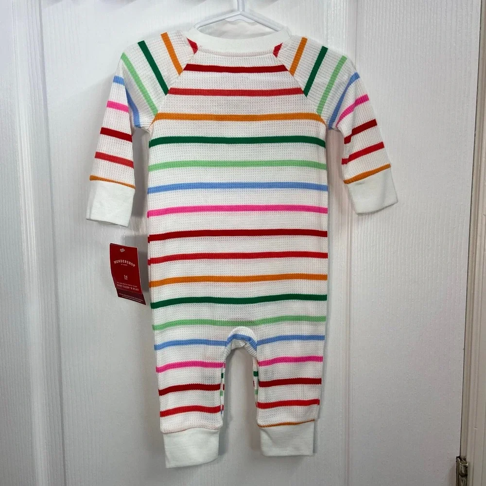 NEW Wondershop baby rainbow waffle knit striped snap one piece onesie jumper 3-6